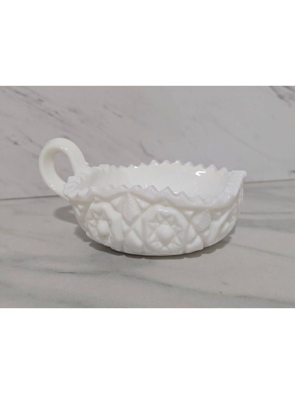 Fostoria Winburn White Milk Glass Square Nappy Deep Star Design Sawtooth Edge - Picture 2 of 8